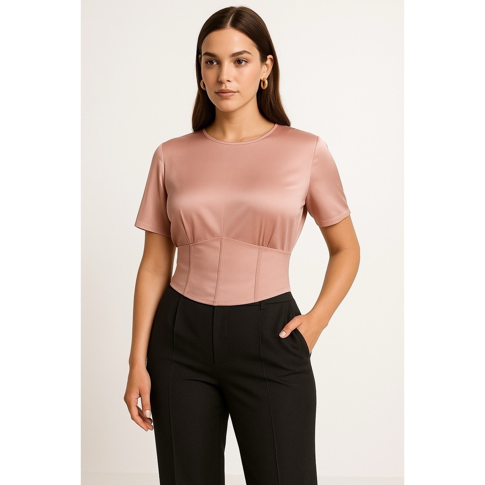 ShineStar Blouse Top Pink Large cropped sheer feminine club coquette fairy
